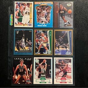 VINTAGE NBA Basketball Sheet of 9 Cards Iverson‎ Shaq Bird Carter Ewing Drexler